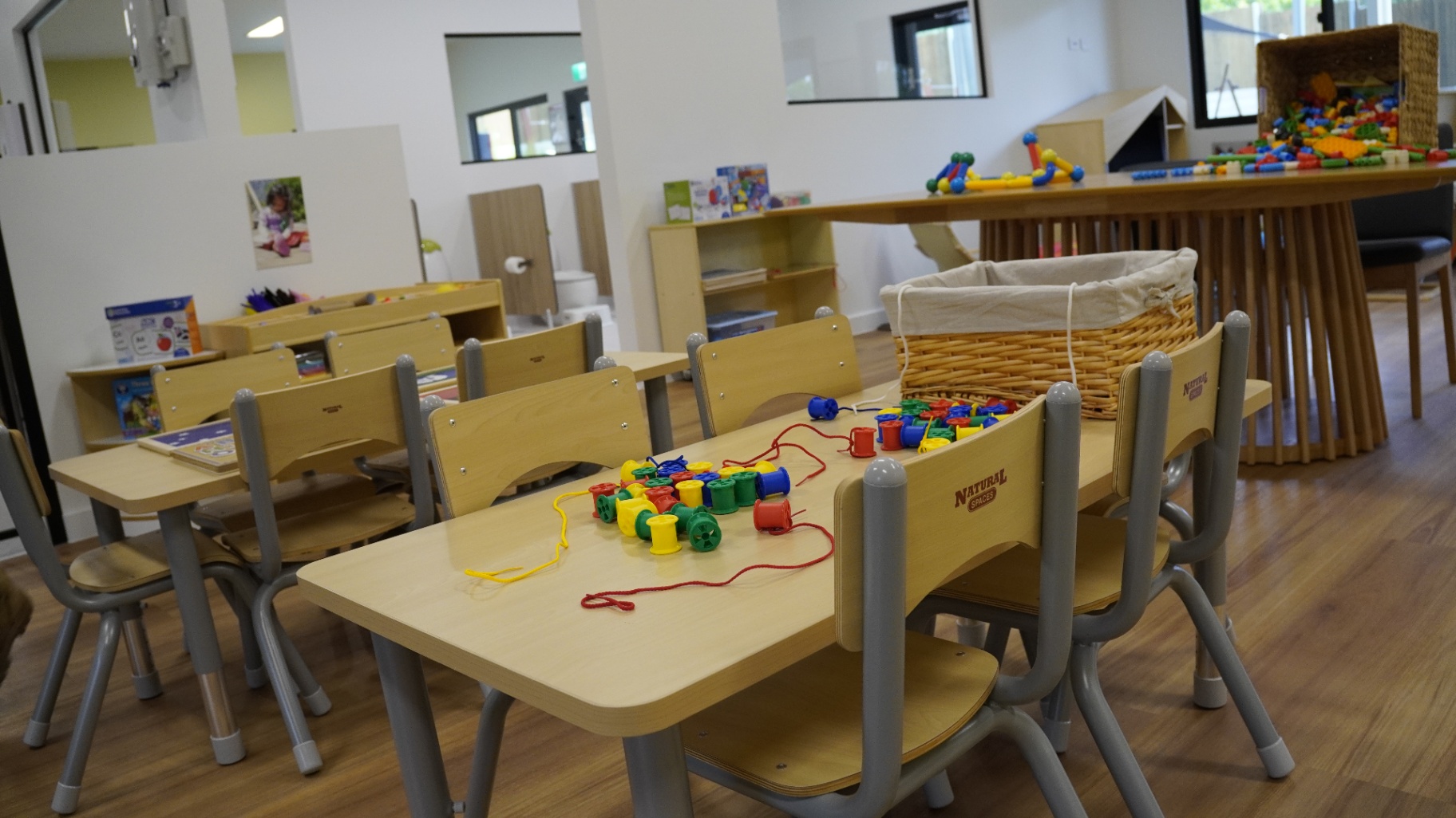 Threading and fine-motor activity set up in a Greenbank Covella classroom